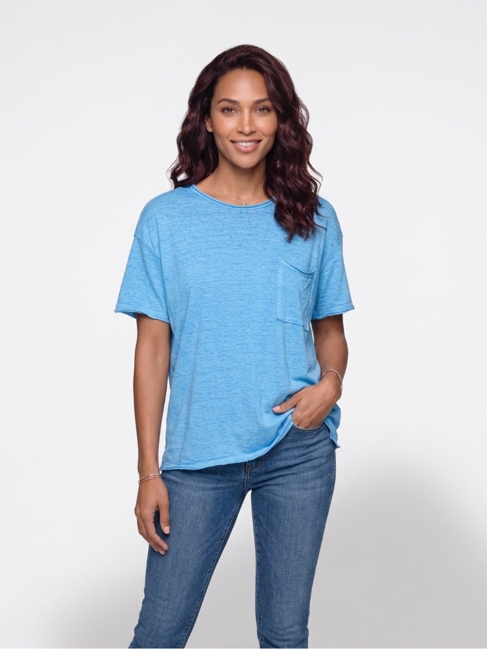 Zenana Oversized Burnout Pocket Tee S/M NWOT Soft Blue Relaxed Top